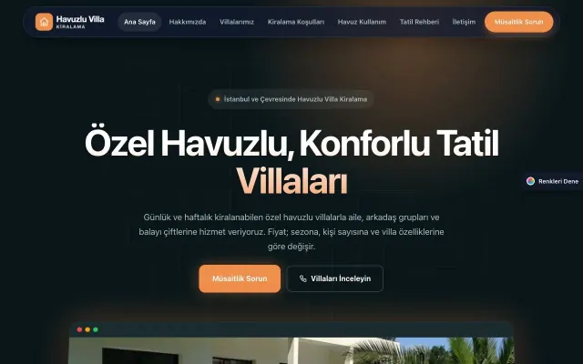 Havuzlu Villa Kiralama için Koyu Modern Petrol Turuncu – Havuzlu Villa Kiralama Web Sitesi ana sayfa görünümü