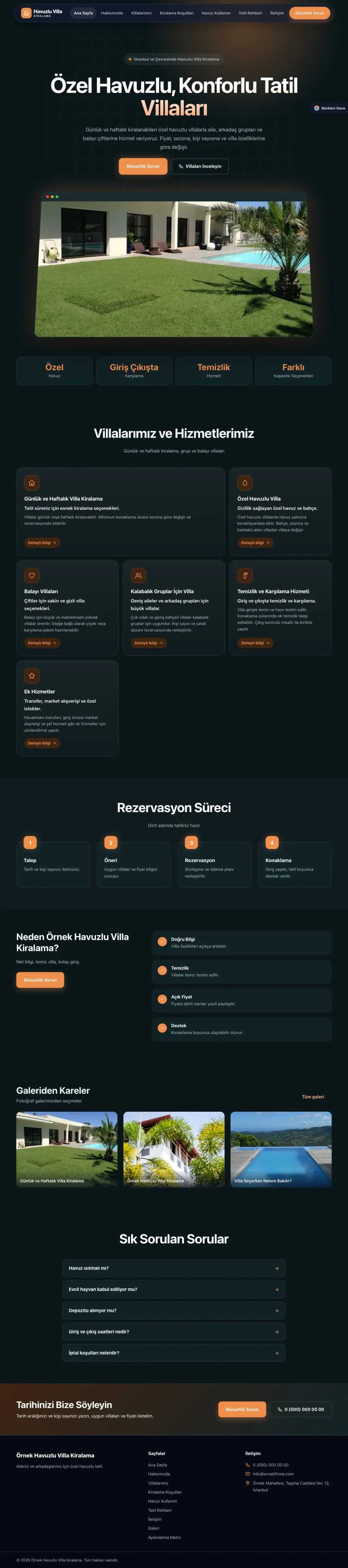Havuzlu Villa Kiralama için Koyu Modern Petrol Turuncu – Havuzlu Villa Kiralama Web Sitesi ana sayfa görünümü