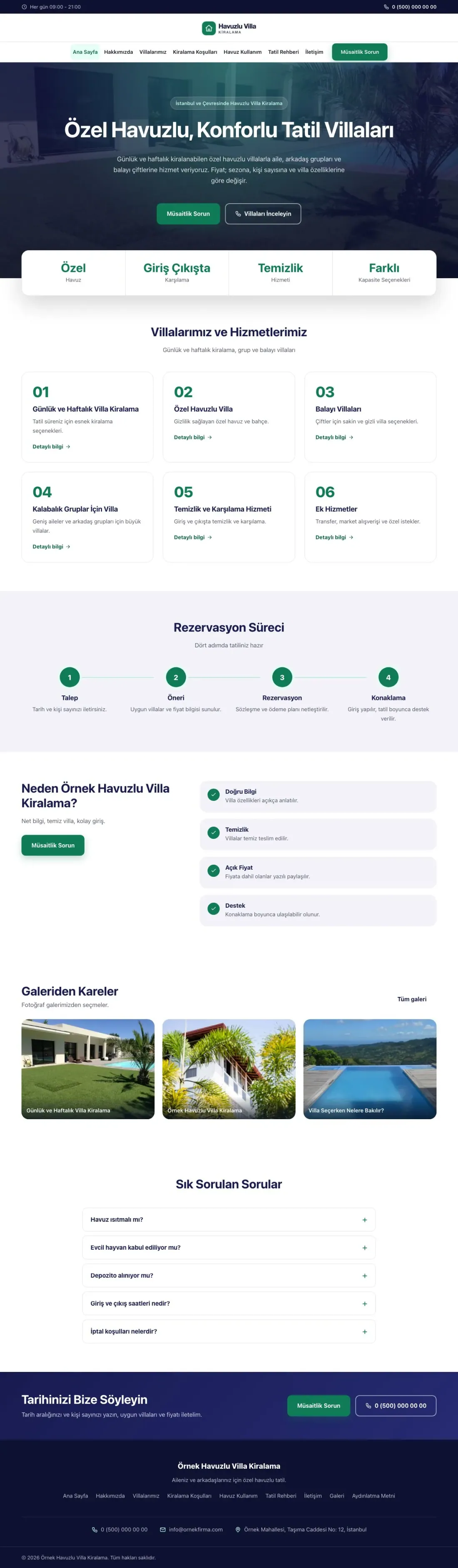 Havuzlu Villa Kiralama için Merkez Lacivert Turkuaz – Havuzlu Villa Kiralama Web Sitesi ana sayfa görünümü