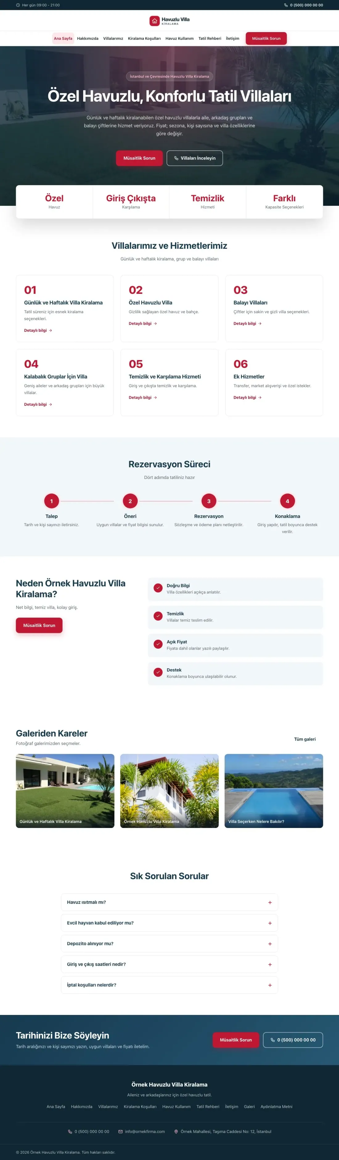 Havuzlu Villa Kiralama için Merkez Mavi Kırmızı – Havuzlu Villa Kiralama Web Sitesi ana sayfa görünümü