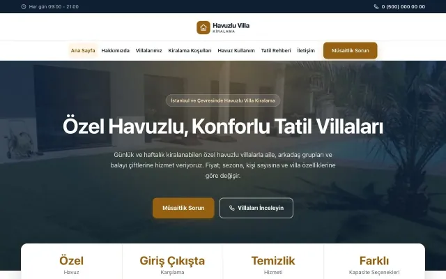 Havuzlu Villa Kiralama için Merkez Mavi Turuncu – Havuzlu Villa Kiralama Web Sitesi ana sayfa görünümü