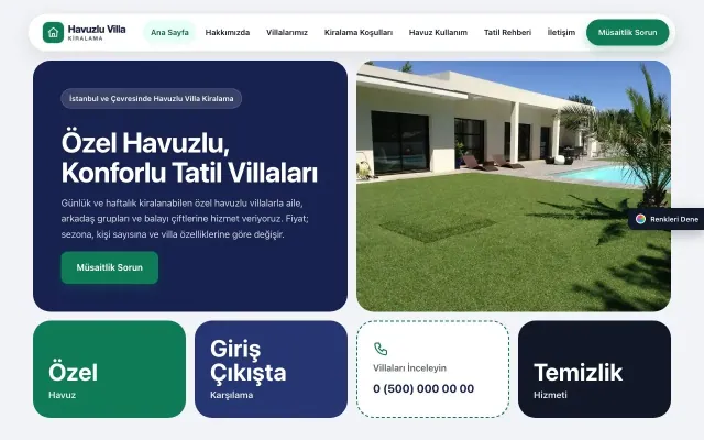 Havuzlu Villa Kiralama için Mozaik Lacivert Turkuaz – Havuzlu Villa Kiralama Web Sitesi ana sayfa görünümü