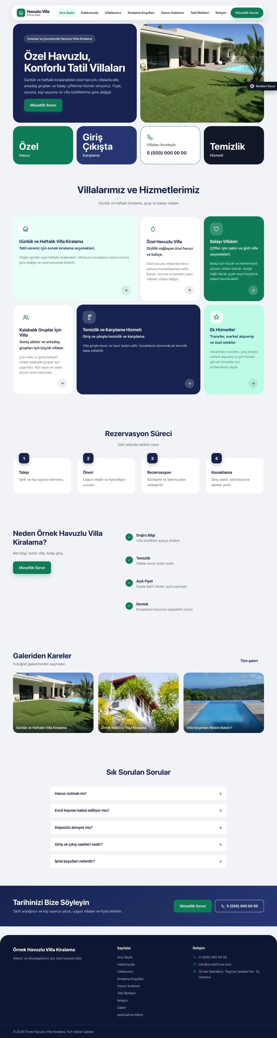 Havuzlu Villa Kiralama için Mozaik Lacivert Turkuaz – Havuzlu Villa Kiralama Web Sitesi ana sayfa görünümü