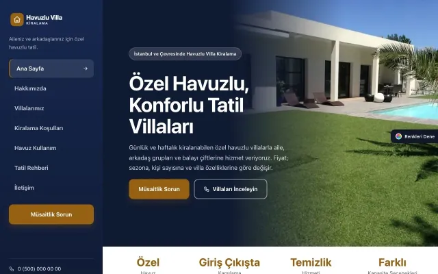 Havuzlu Villa Kiralama için Sol Menü Mavi Turuncu – Havuzlu Villa Kiralama Web Sitesi ana sayfa görünümü