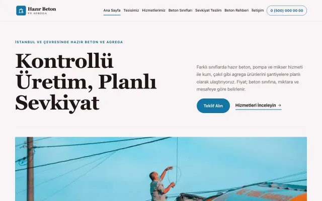 Hazır Beton ve Agrega için Dergi Editoryal Bordo Mavi – Hazır Beton ve Agrega Web Sitesi ana sayfa görünümü