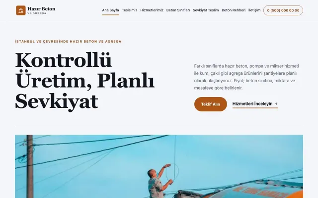 Hazır Beton ve Agrega için Dergi Editoryal Lacivert Turuncu – Hazır Beton ve Agrega Web Sitesi ana sayfa görünümü