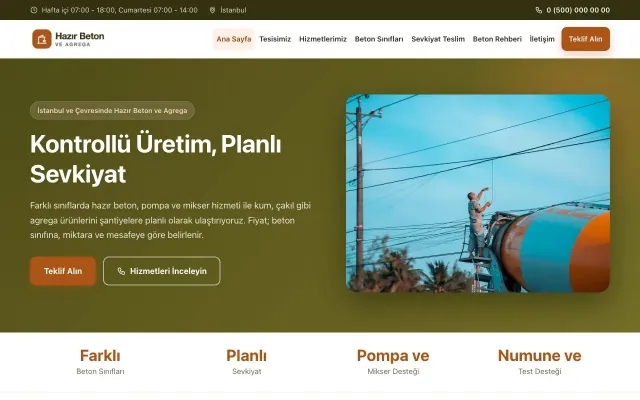 Hazır Beton ve Agrega için Klasik Zeytin Turuncu – Hazır Beton ve Agrega Web Sitesi ana sayfa görünümü