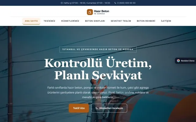 Hazır Beton ve Agrega için Zigzag Mavi Turuncu – Hazır Beton ve Agrega Web Sitesi ana sayfa görünümü