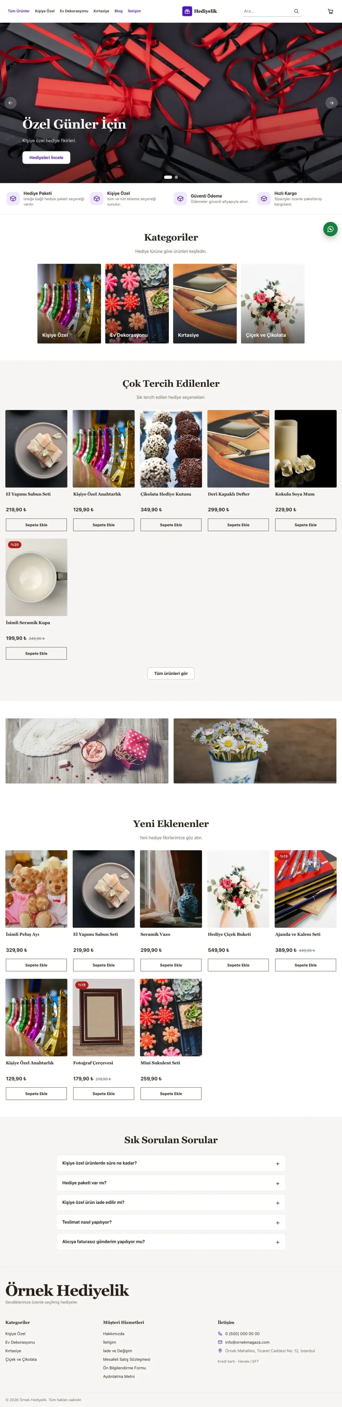 Butik Kahve Mor – Hediyelik E-ticaret Sitesi ana sayfa görünümü