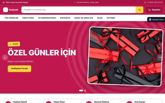 Hediyelik için Kampanya Mor Pembe – Hediyelik E-ticaret Sitesi ana sayfa görünümü