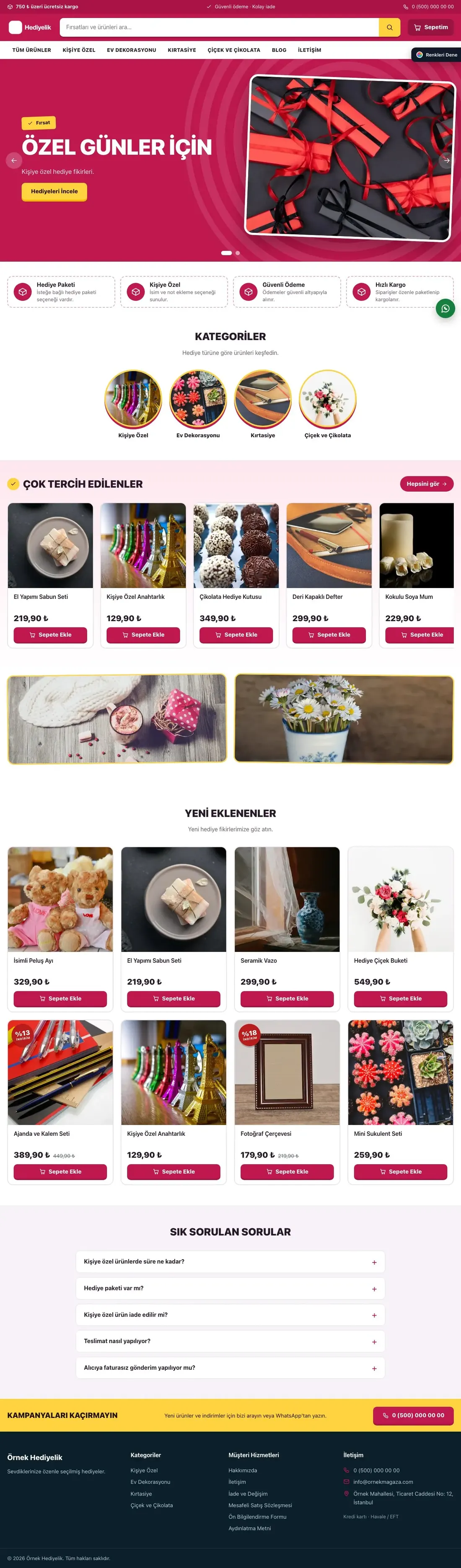 Hediyelik için Kampanya Mor Pembe – Hediyelik E-ticaret Sitesi ana sayfa görünümü