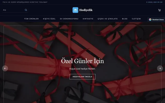 Hediyelik için Koyu Lüks Lacivert Mavi – Hediyelik E-ticaret Sitesi ana sayfa görünümü