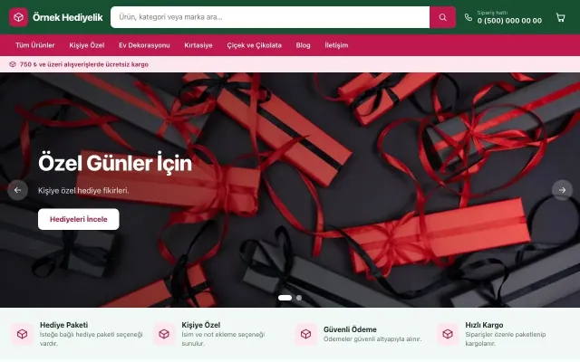 Hediyelik için Market Yeşil Pembe – Hediyelik E-ticaret Sitesi ana sayfa görünümü