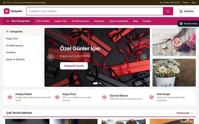 Hediyelik için Pazar Yeri Kahve Pembe – Hediyelik E-ticaret Sitesi ana sayfa görünümü