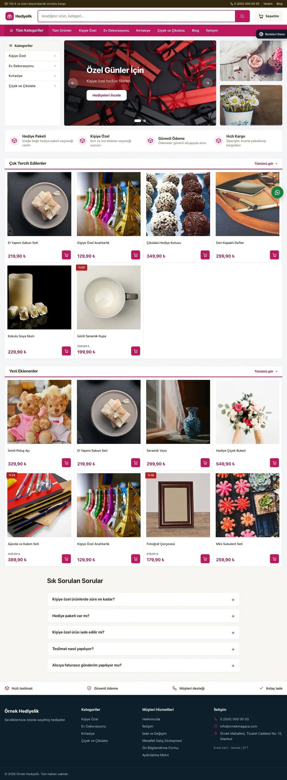 Hediyelik için Pazar Yeri Kahve Pembe – Hediyelik E-ticaret Sitesi ana sayfa görünümü