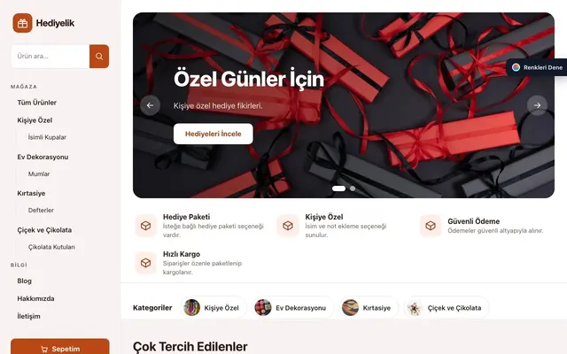 Hediyelik için Yan Menü Bordo Turuncu – Hediyelik E-ticaret Sitesi ana sayfa görünümü