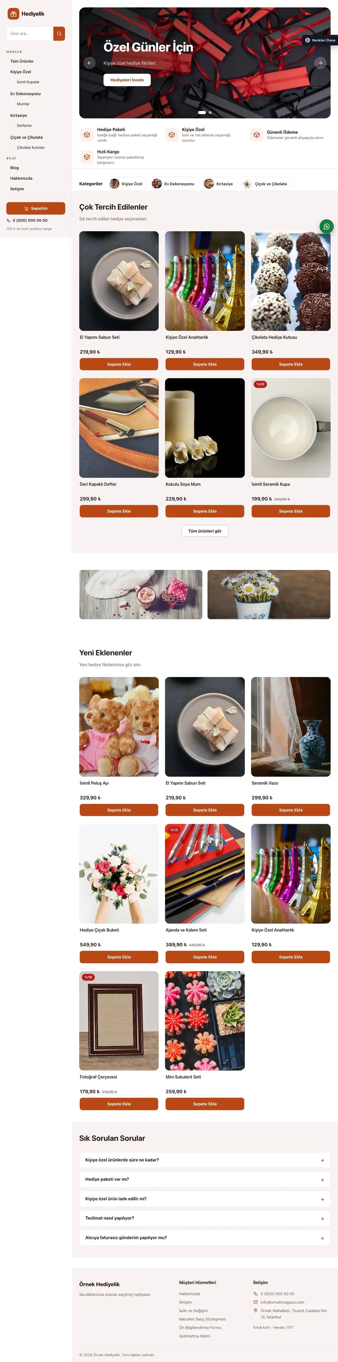 Hediyelik için Yan Menü Bordo Turuncu – Hediyelik E-ticaret Sitesi ana sayfa görünümü