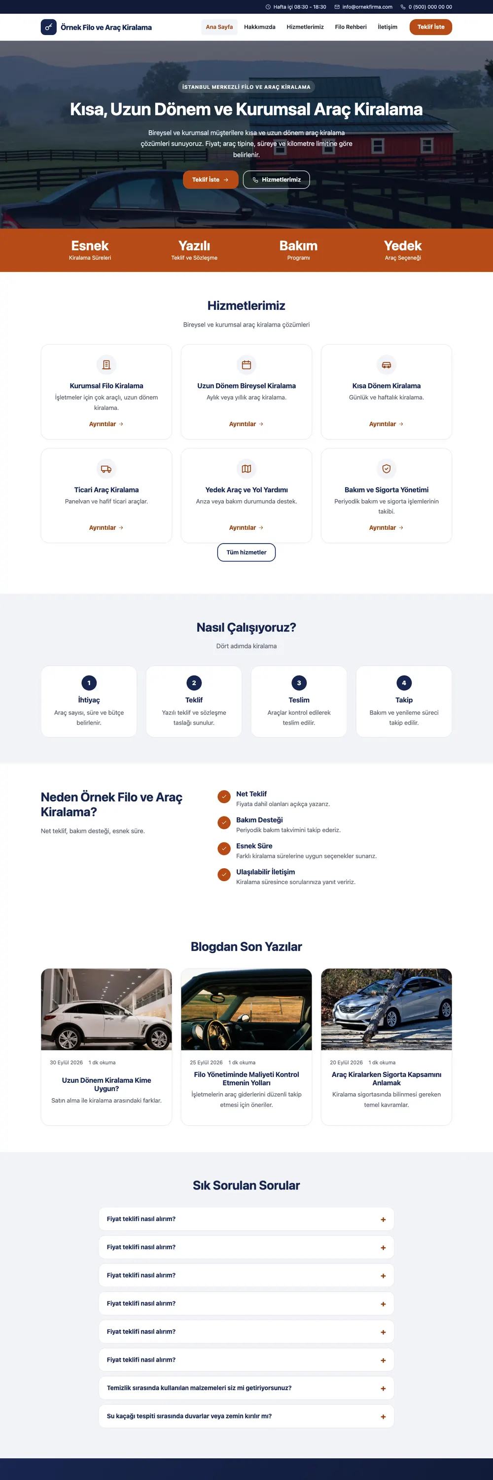 Araç Kiralama Pro WordPress Teması ana sayfa önizlemesi