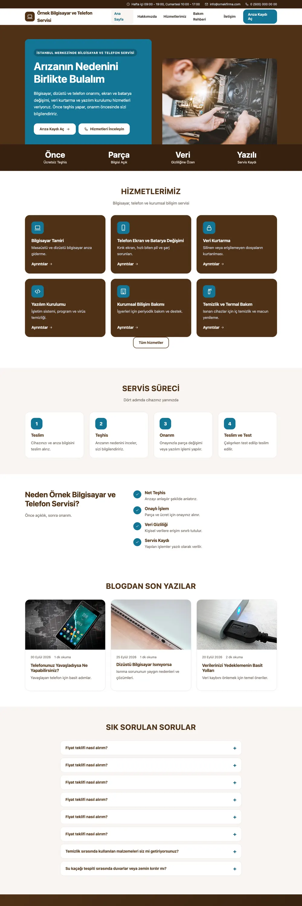 Bilgisayar ve Telefon Servisi Pro WordPress Teması ana sayfa önizlemesi