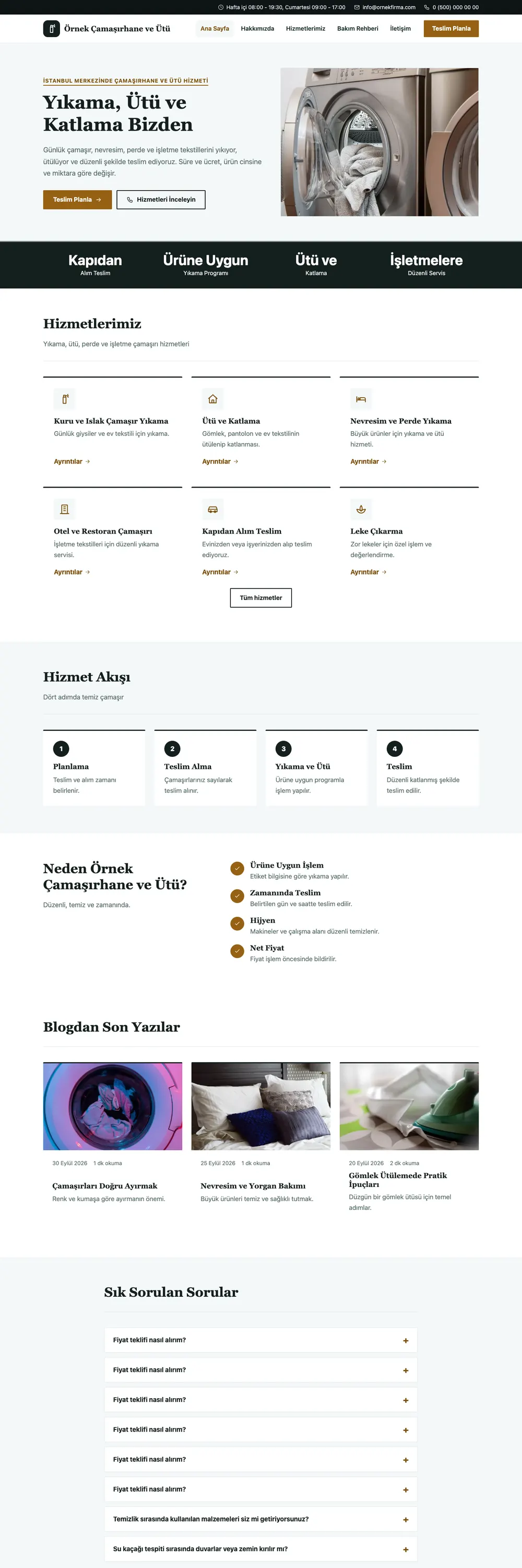 Çamaşırhane ve Ütü Pro WordPress Teması