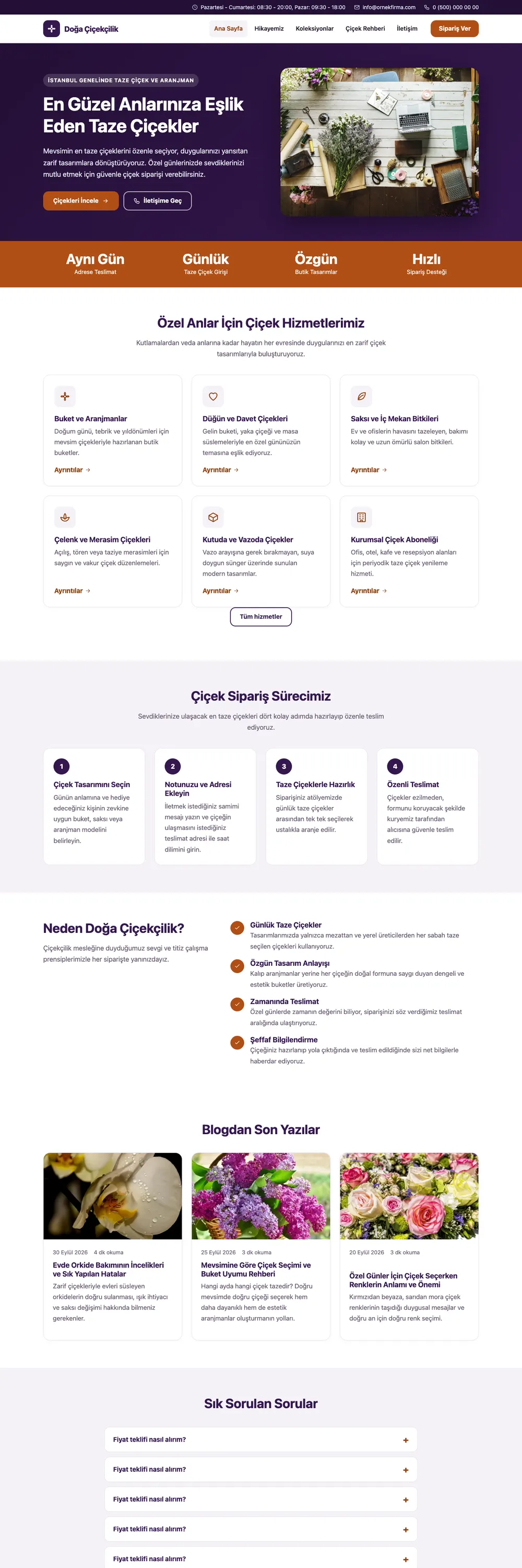 Çiçekçi Pro WordPress Teması ana sayfa önizlemesi