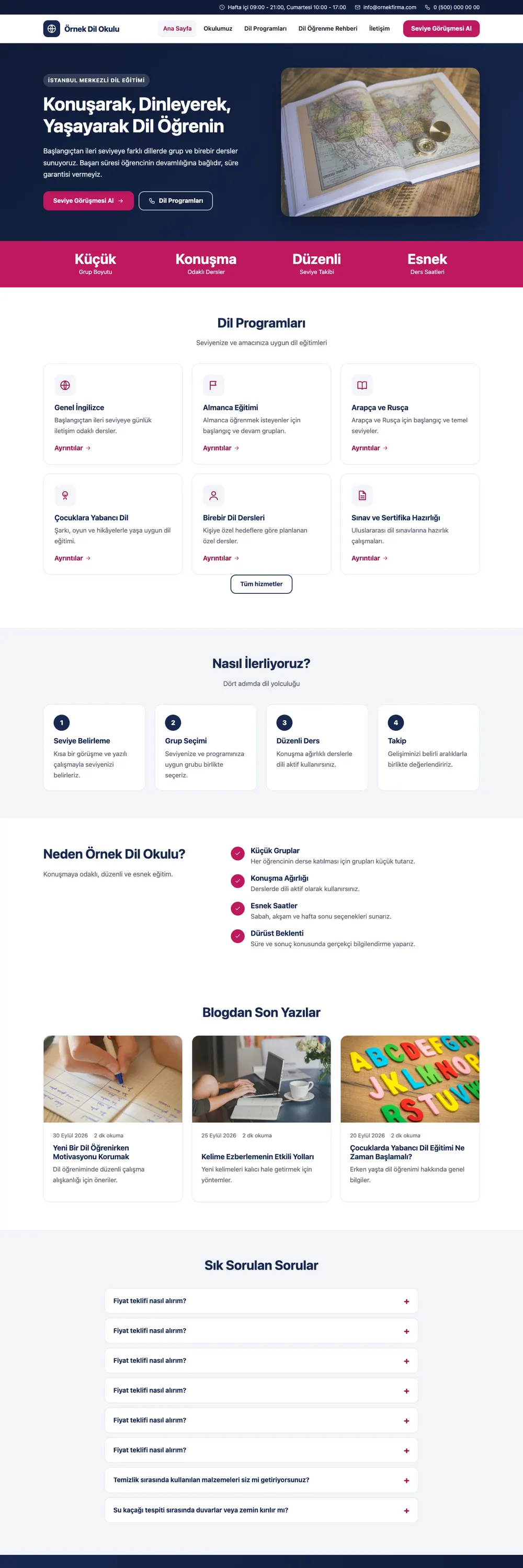 Dil Okulu Pro WordPress Teması ana sayfa önizlemesi
