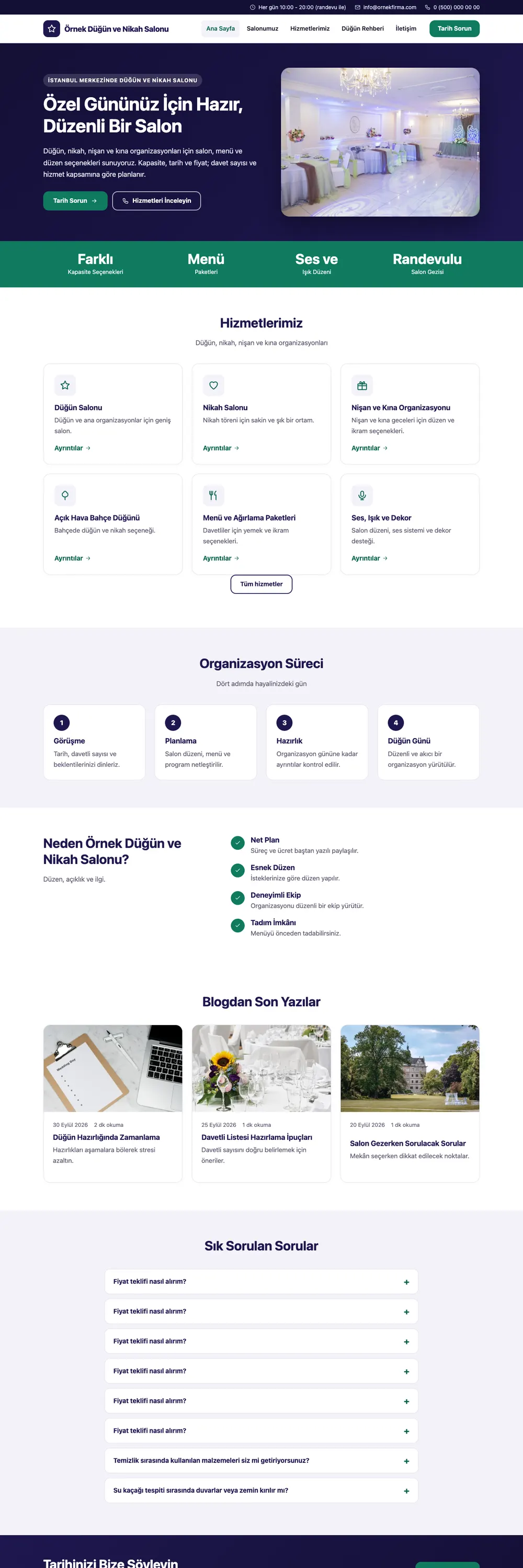 Düğün ve Nikah Salonu Pro WordPress Teması ana sayfa önizlemesi