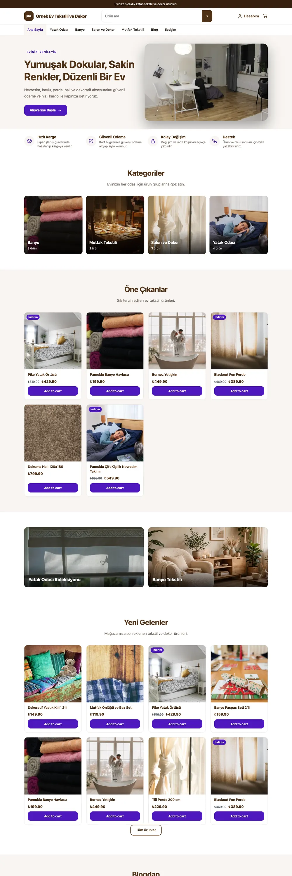 Ev Tekstili ve Dekor Mağazası Mağaza Pro WordPress Teması (WooCommerce)