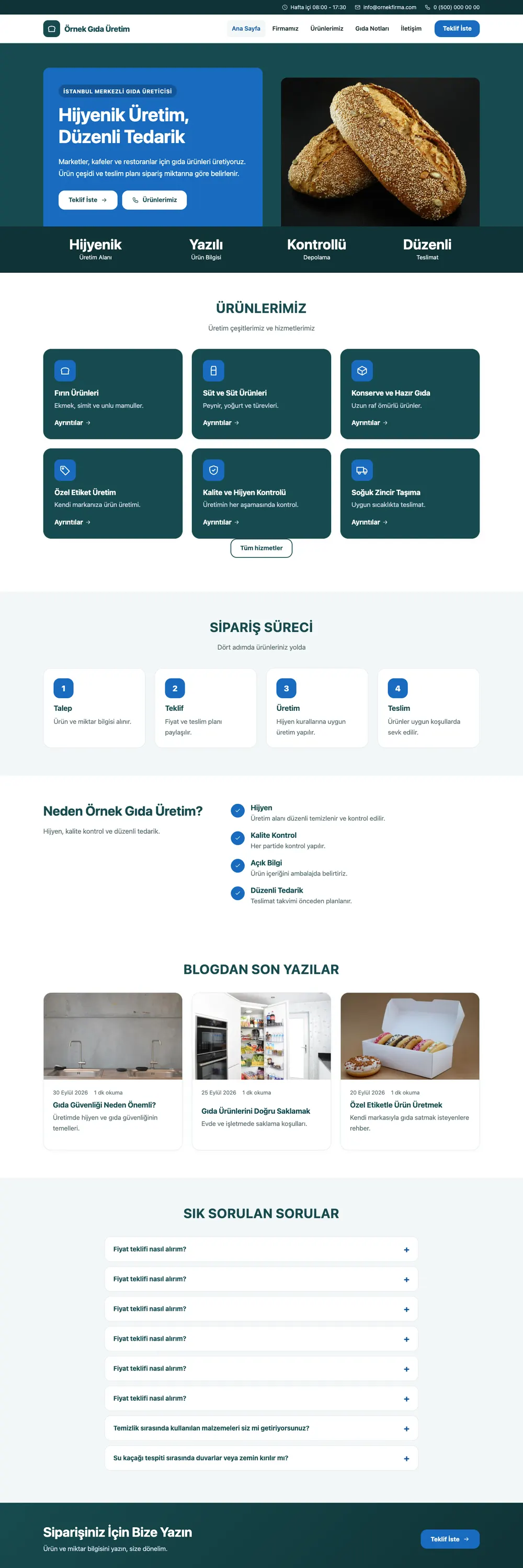 Gıda Üretimi Pro WordPress Teması ana sayfa önizlemesi