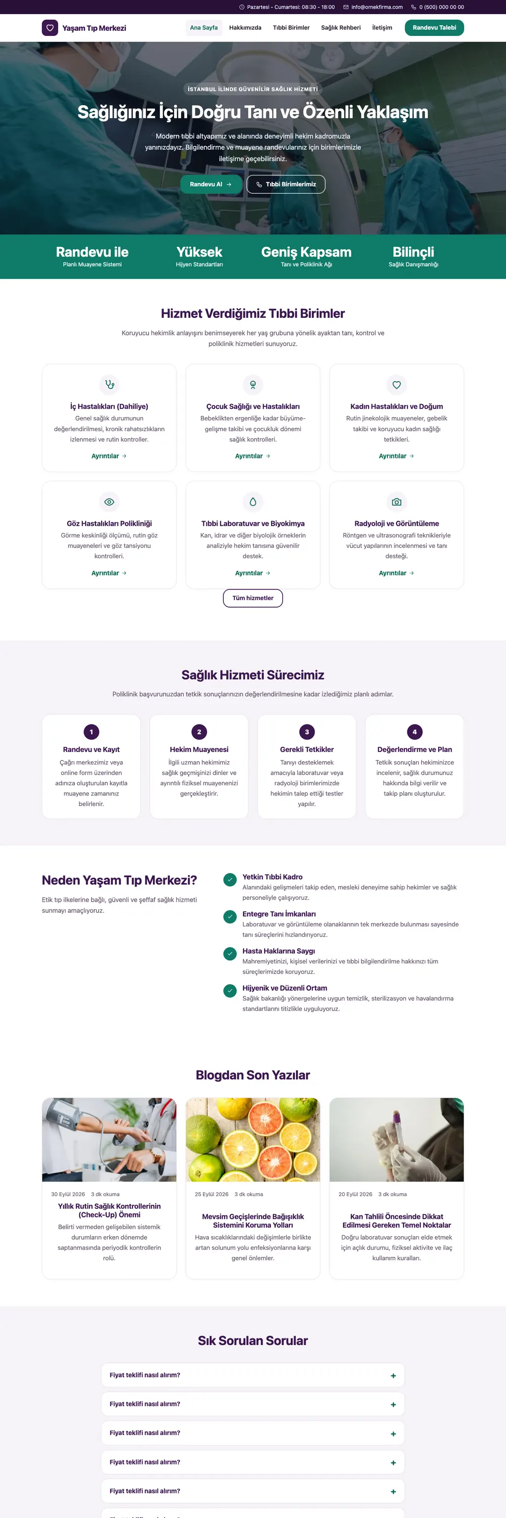 Hastane ve Poliklinik Pro WordPress Teması ana sayfa önizlemesi