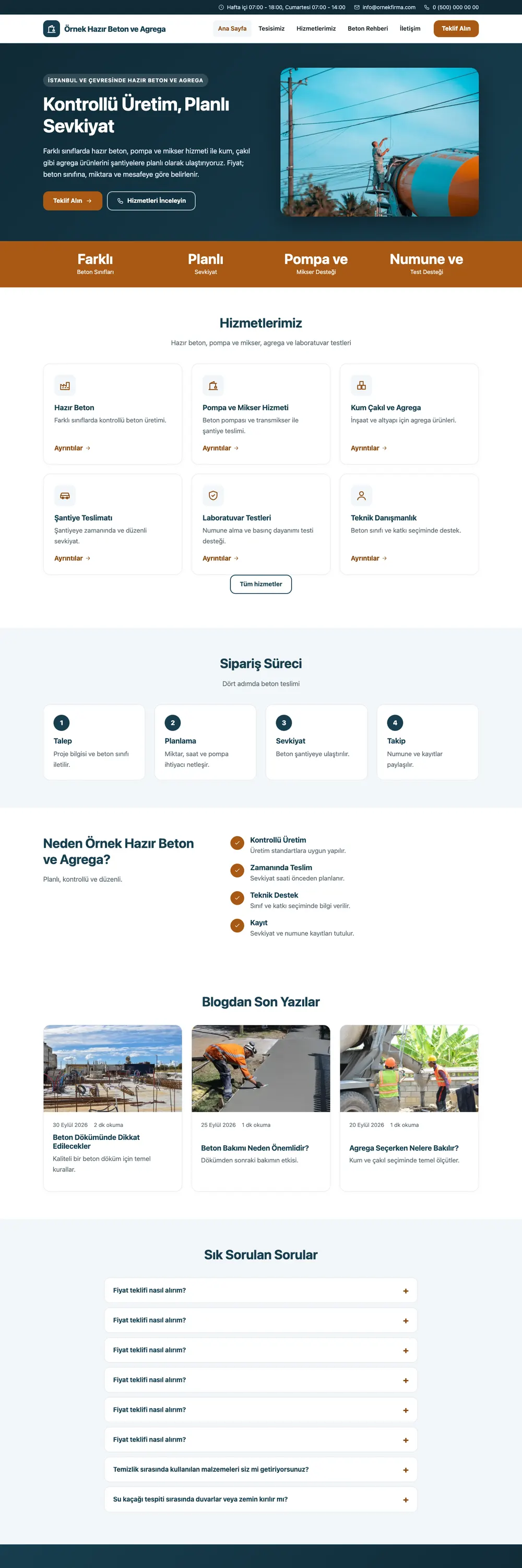 Hazır Beton ve Agrega Pro WordPress Teması ana sayfa önizlemesi