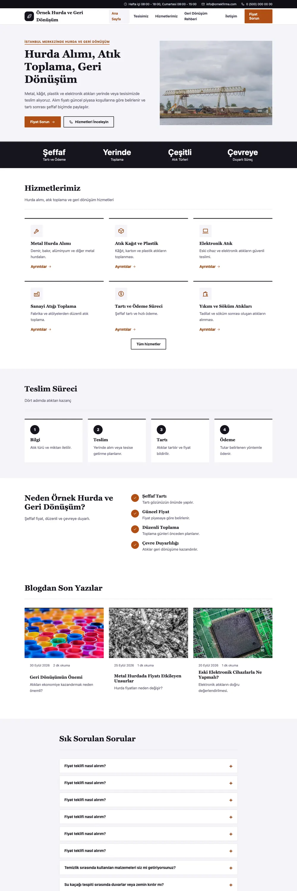 Hurda ve Geri Dönüşüm Pro WordPress Teması ana sayfa önizlemesi