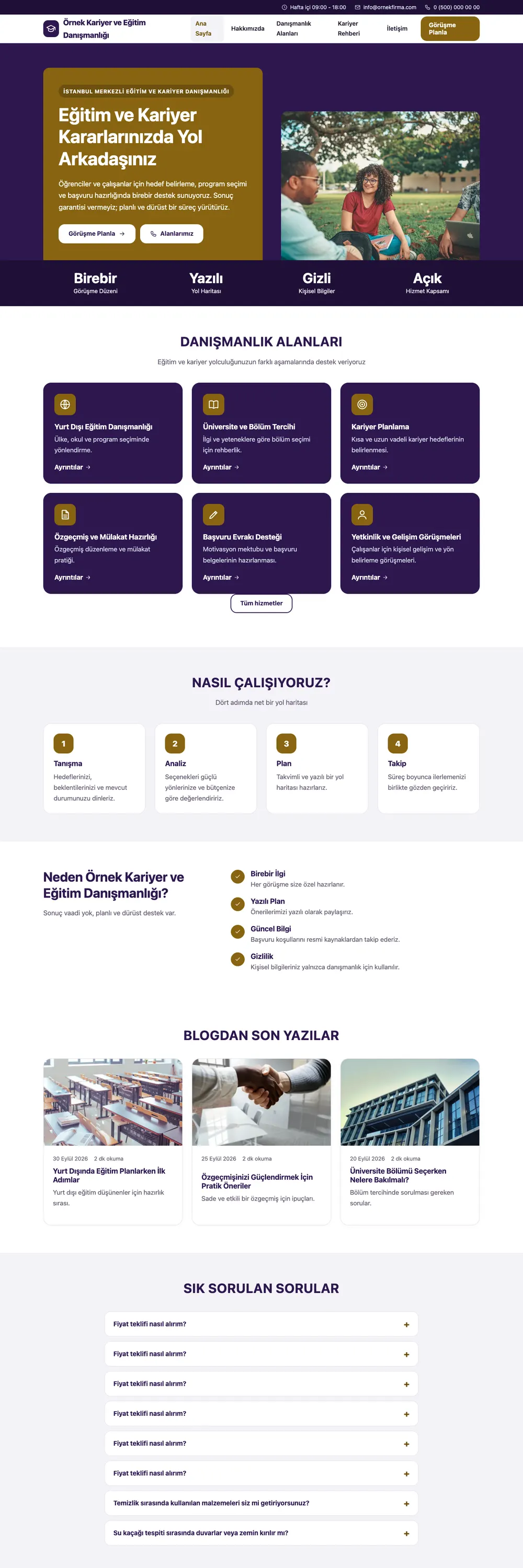 Kariyer ve Eğitim Danışmanlığı Pro WordPress Teması ana sayfa önizlemesi