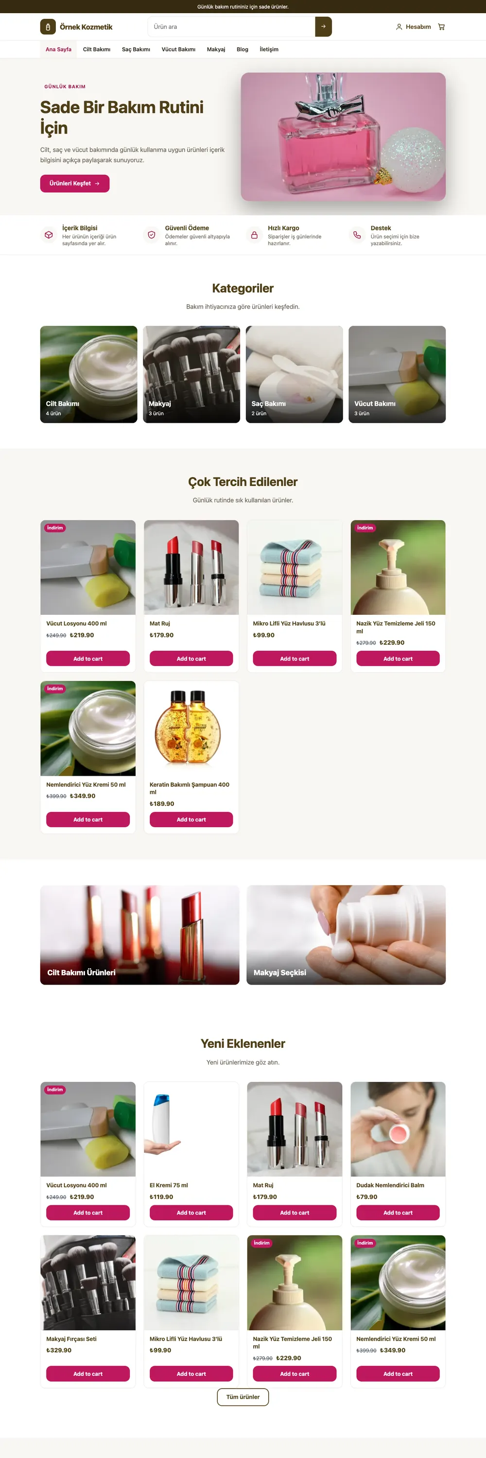 Kozmetik Mağaza Pro WordPress Teması (WooCommerce) ana sayfa önizlemesi