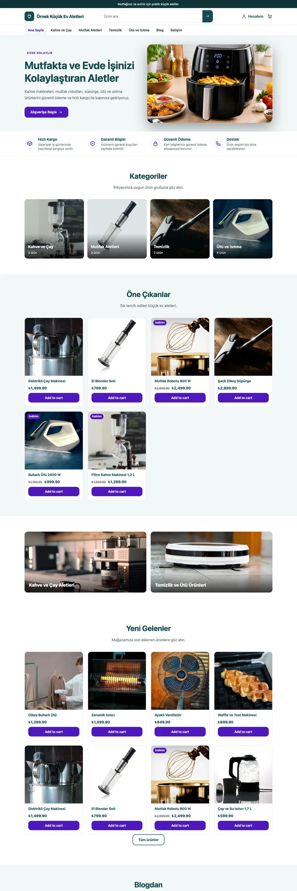 Küçük Ev Aletleri Mağazası Mağaza Pro WordPress Teması (WooCommerce) ana sayfa önizlemesi
