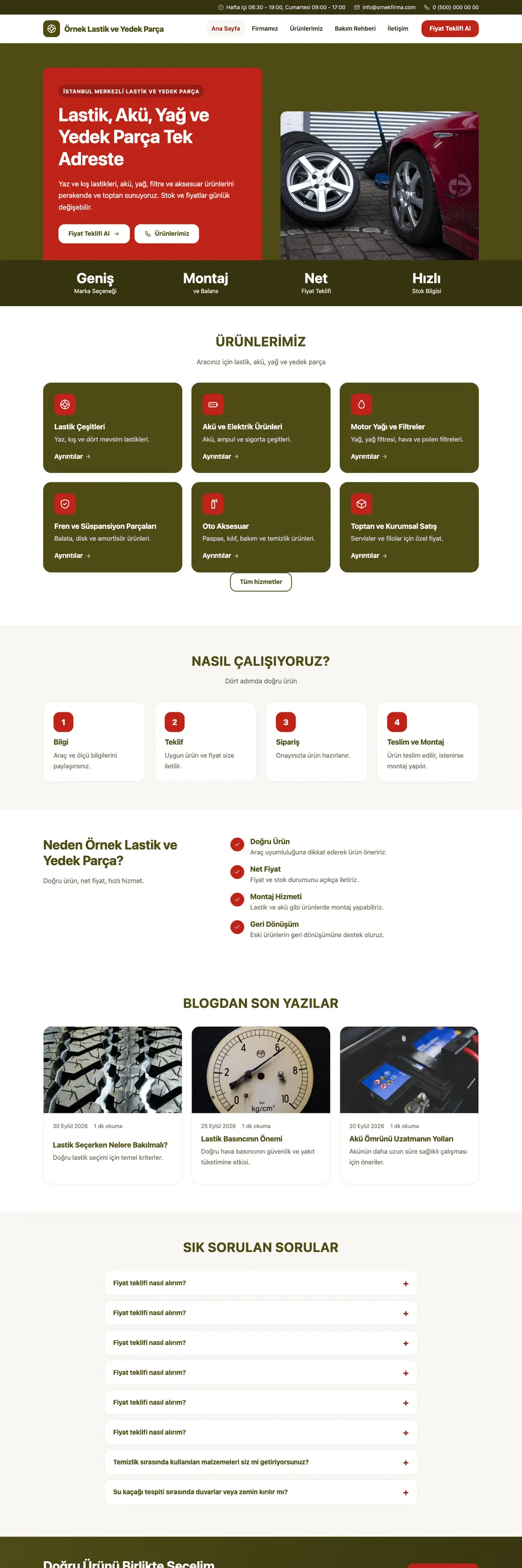 Lastik ve Yedek Parça Pro WordPress Teması