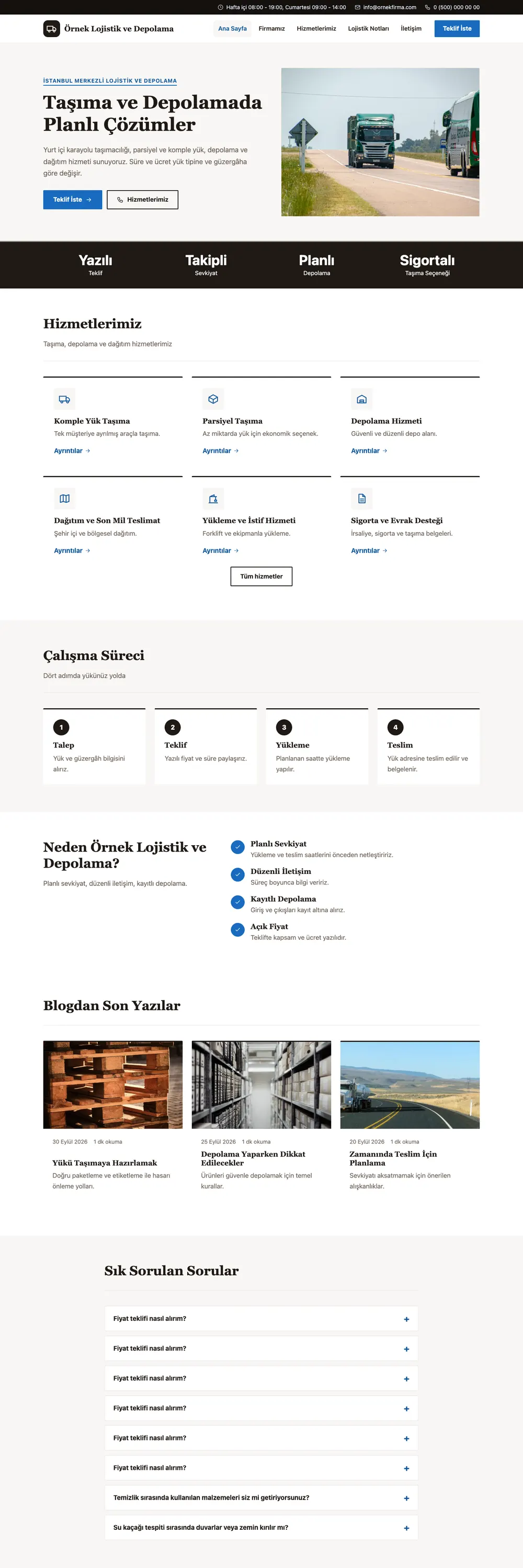 Lojistik ve Depo Pro WordPress Teması ana sayfa önizlemesi