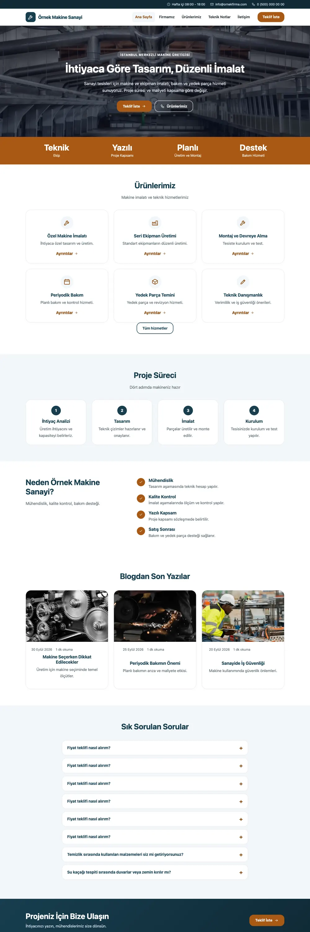 Makine Pro WordPress Teması ana sayfa önizlemesi