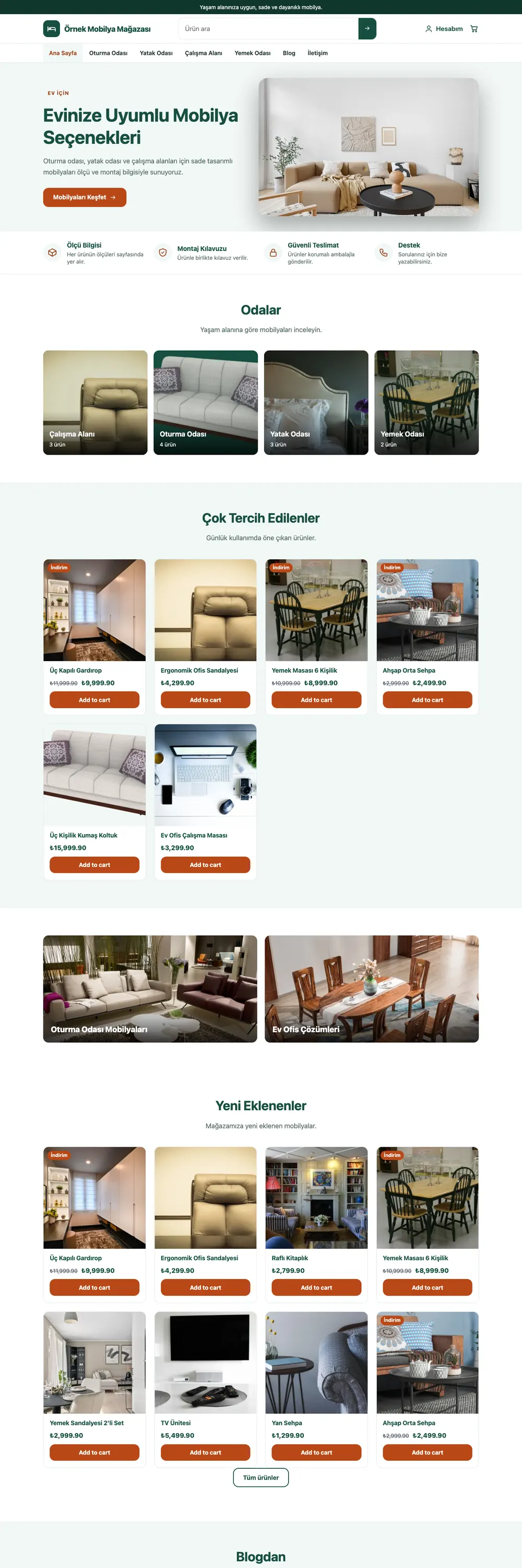 Mobilya Mağazası Mağaza Pro WordPress Teması (WooCommerce) ana sayfa önizlemesi