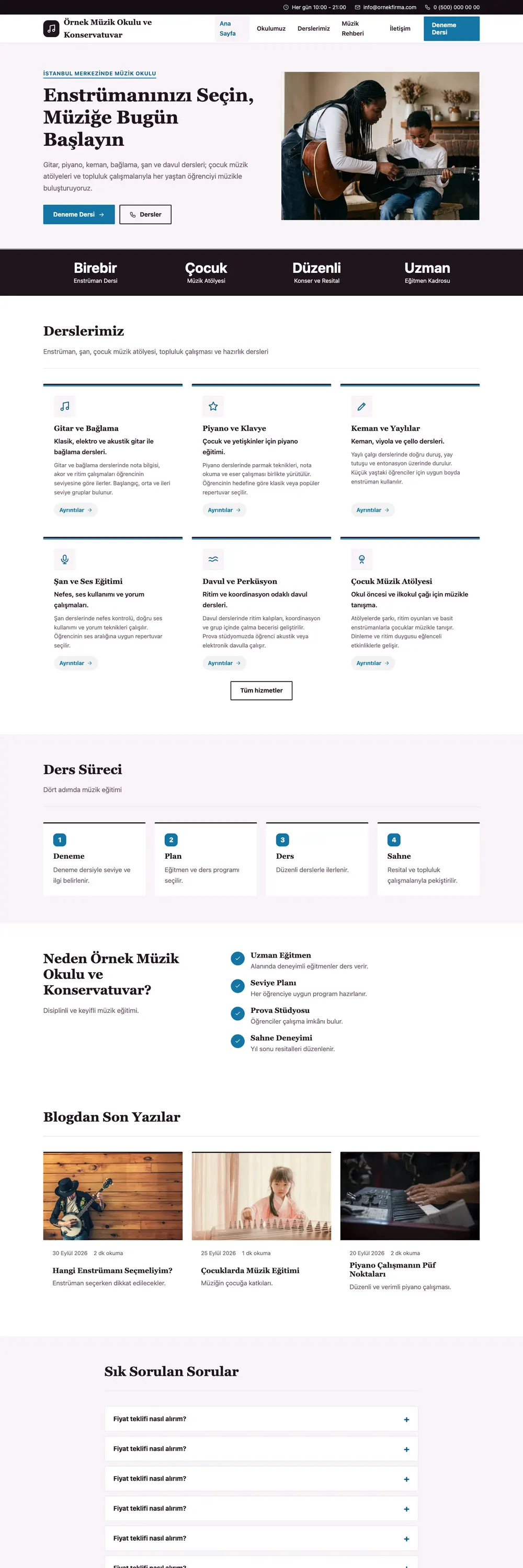 Müzik Okulu ve Konservatuvar Pro WordPress Teması