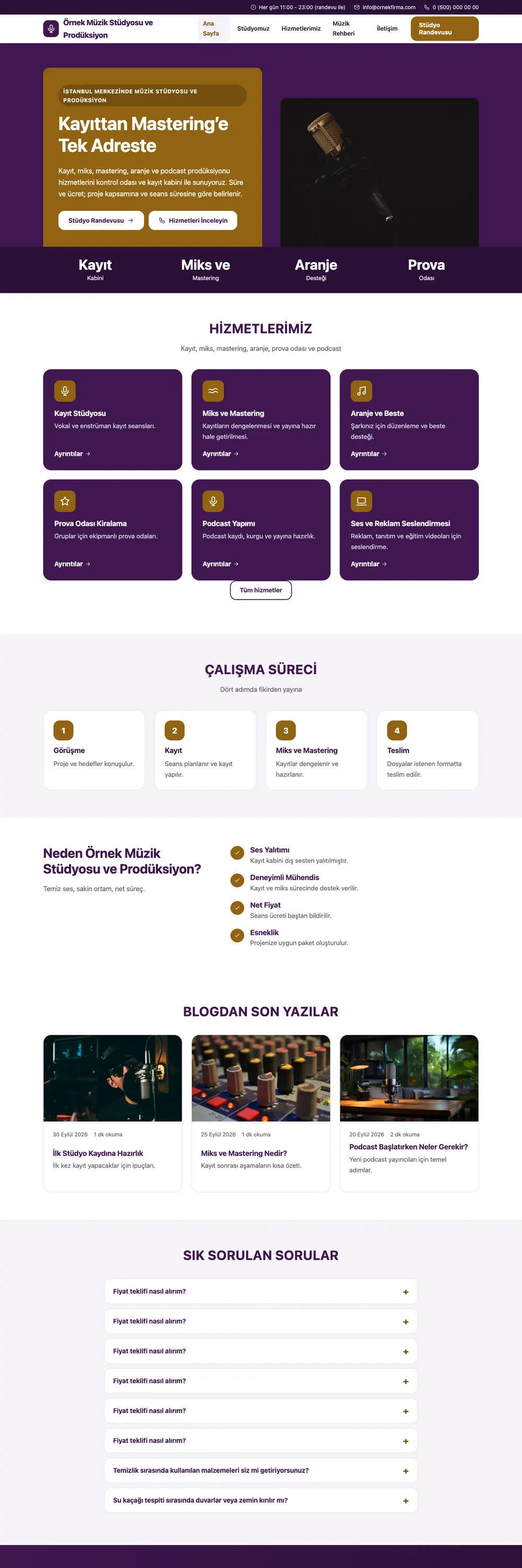 Müzik Stüdyosu ve Prodüksiyon Pro WordPress Teması