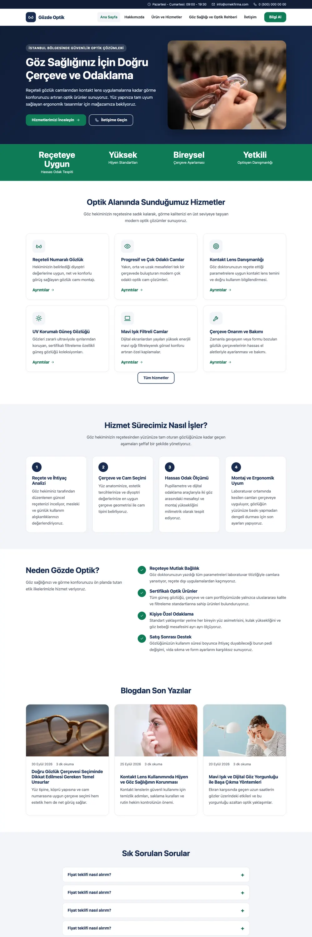 Optik Pro WordPress Teması ana sayfa önizlemesi