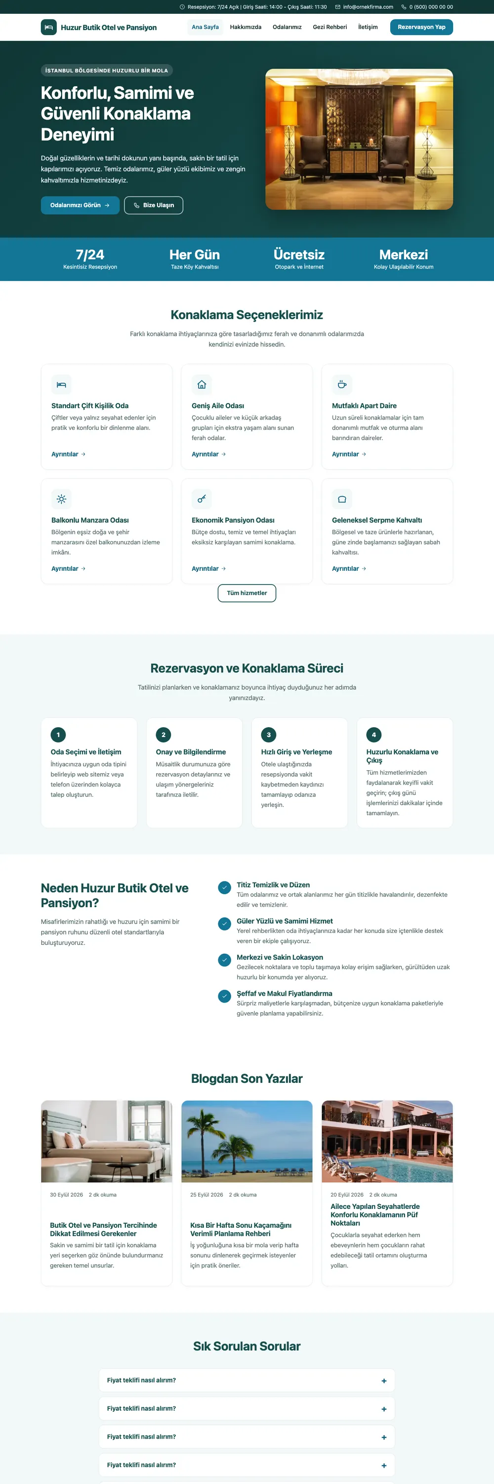 Otel ve Pansiyon Pro WordPress Teması