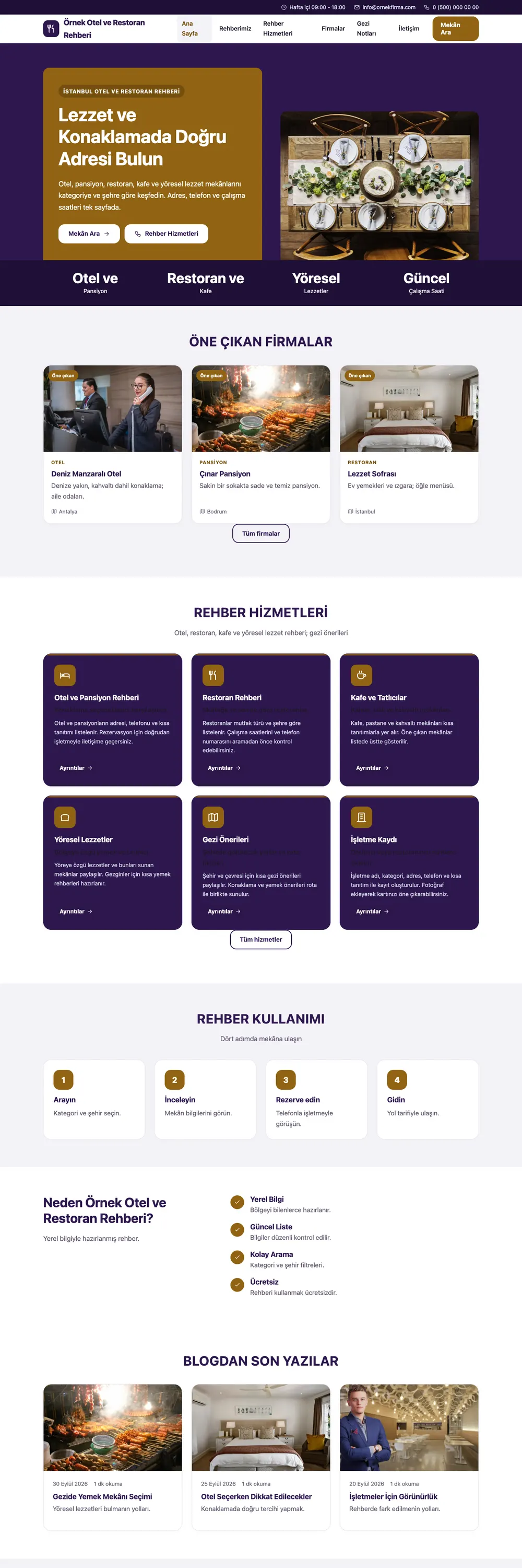 Otel ve Restoran Rehberi Pro WordPress Teması