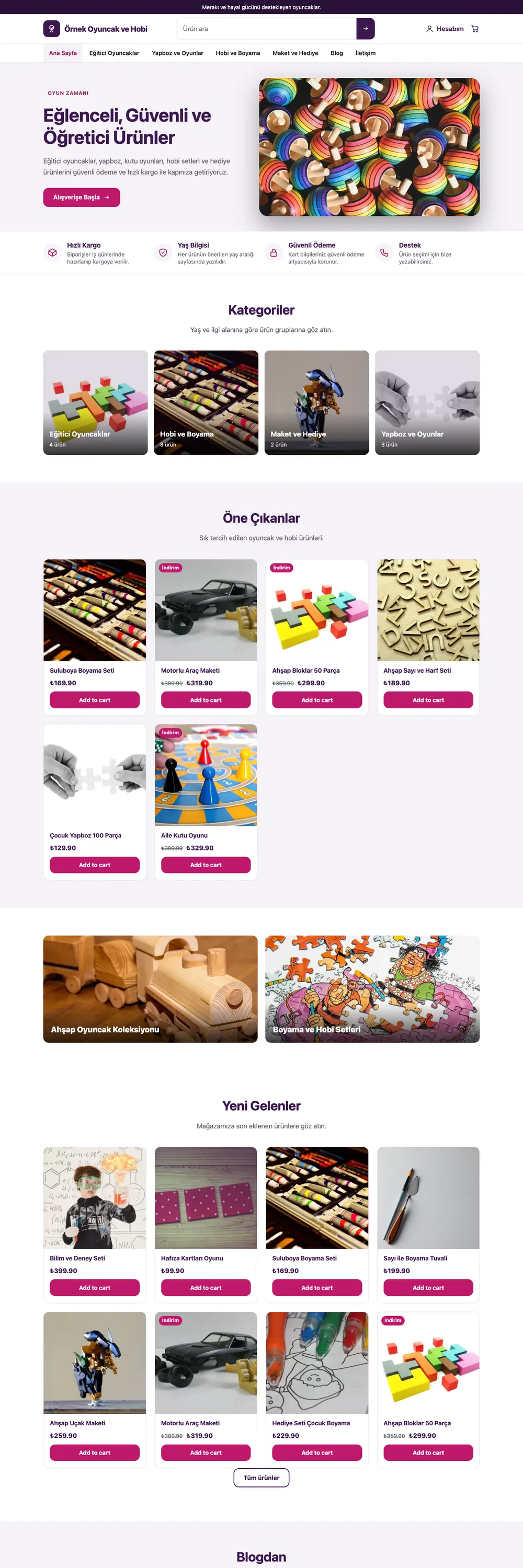 Oyuncak ve Hobi Mağazası Mağaza Pro WordPress Teması (WooCommerce)
