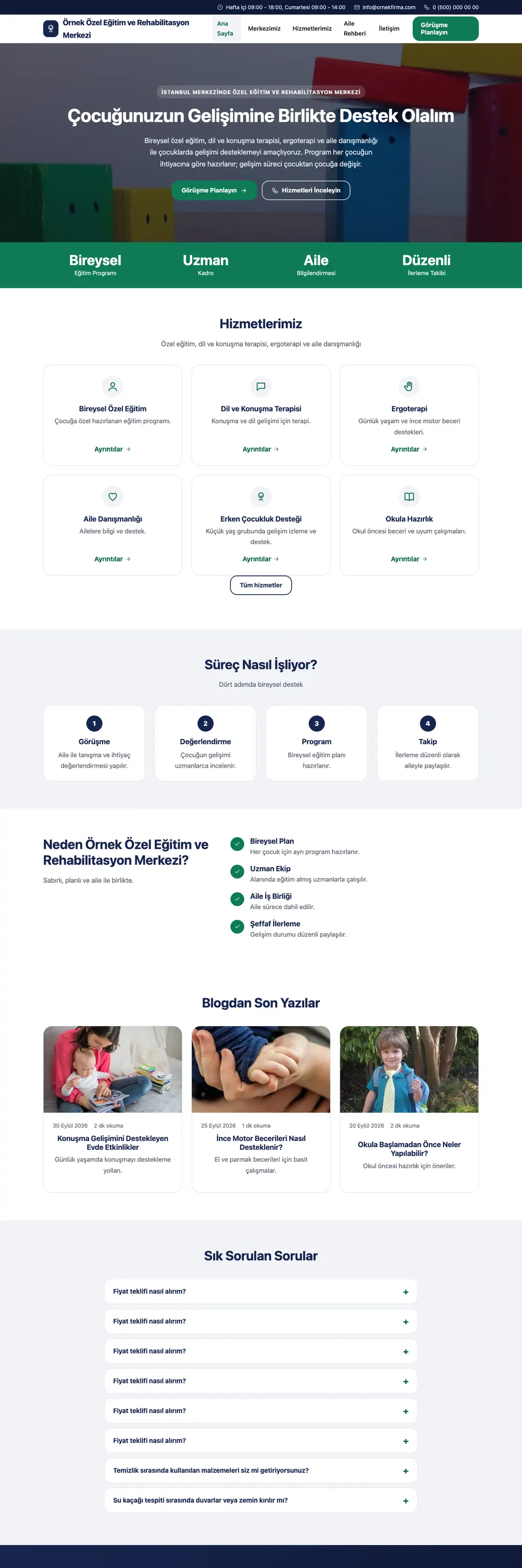 Özel Eğitim ve Rehabilitasyon Merkezi Pro WordPress Teması ana sayfa önizlemesi