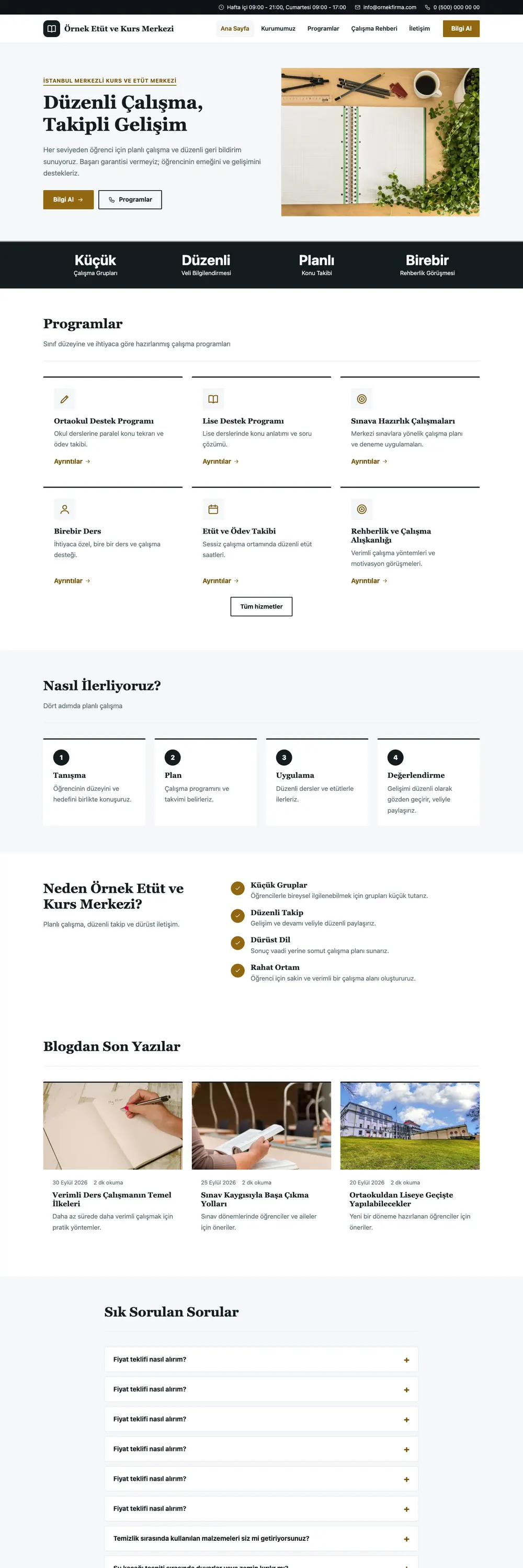 Özel Kurs ve Dershane Pro WordPress Teması ana sayfa önizlemesi