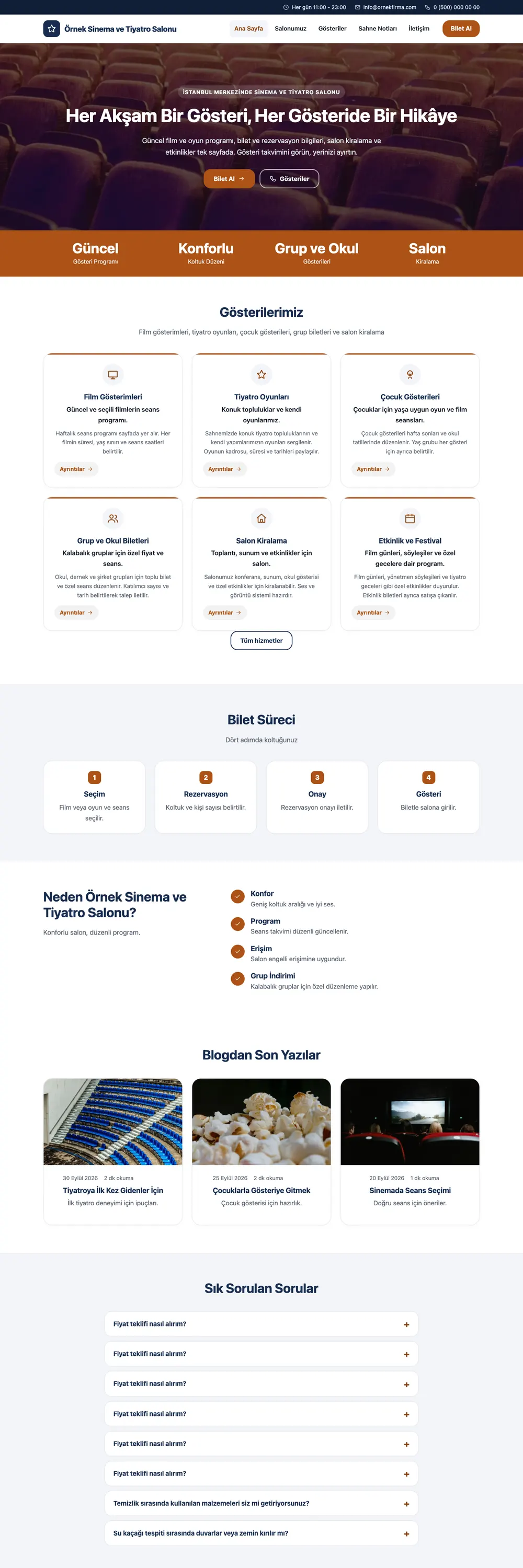 Sinema ve Tiyatro Salonu Pro WordPress Teması ana sayfa önizlemesi
