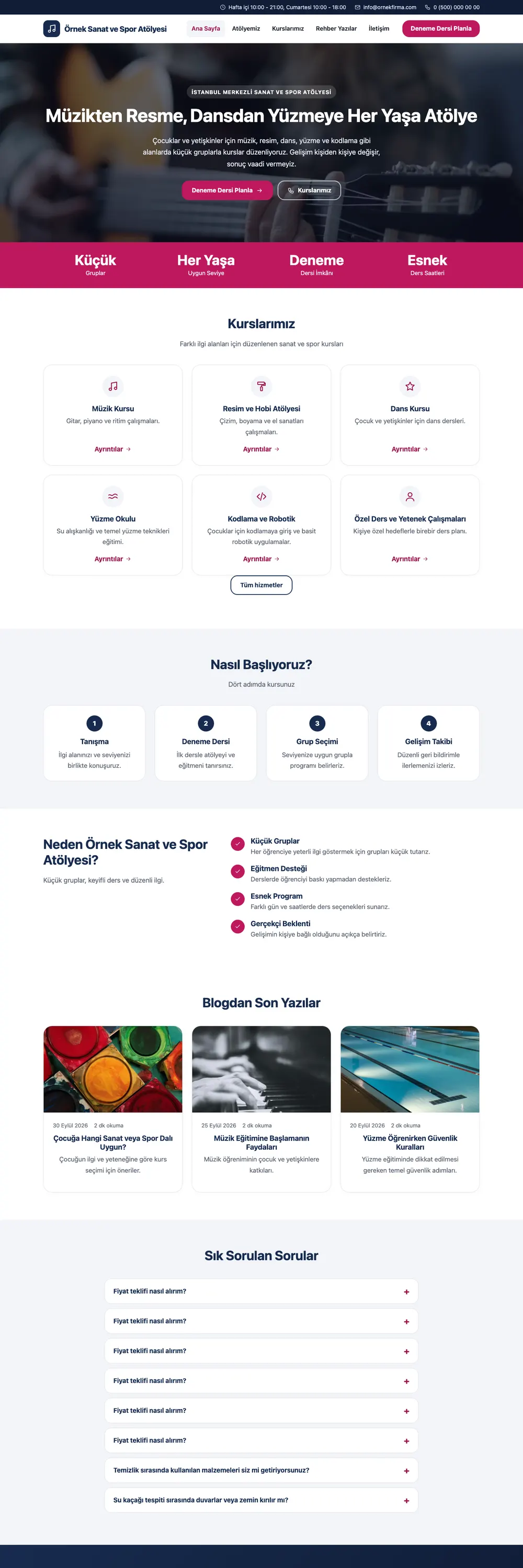 Spor ve Sanat Kursu Pro WordPress Teması