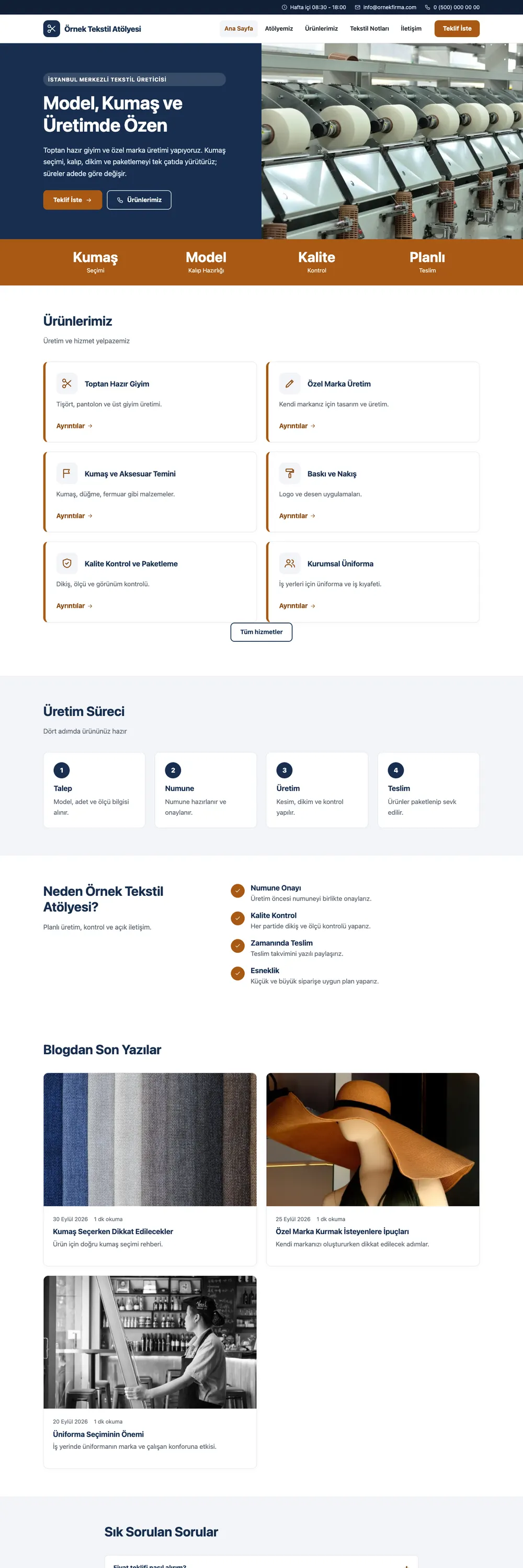 Tekstil Pro WordPress Teması ana sayfa önizlemesi